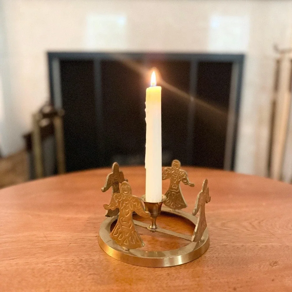 Vintage Solid Brass Angel Candle Holder 4 Angels Around Taper Holder 5.6